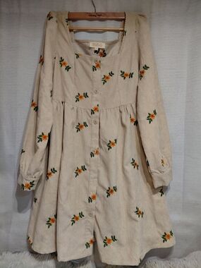 Listicle Cream Dress with Yellow and Green Floral Detail